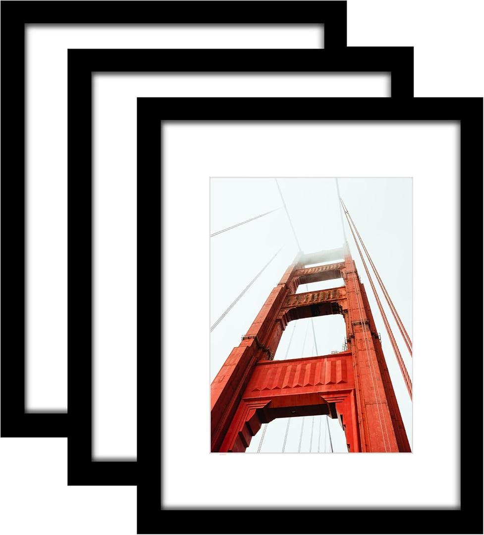 Wiscet 16x20 Picture Frame Set of 3, Display Pictures 11x14 with Mat or 16 x 20 Poster Frame Without Mat, Wall Gallery Photo Frames, Black
, Black