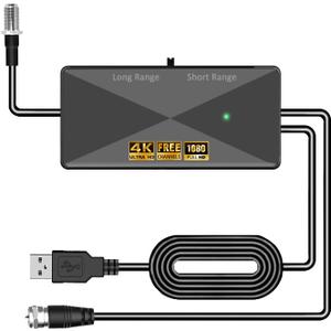 TV Antenna Amplifier Signal Booster, 25dB High Gain Antenna Booster for TV Antennas Indoor Outdoor, Low Noise & Clears Up Pixelated Amplifier, Adjustable Reception Range, USB Power (Black, Medium)