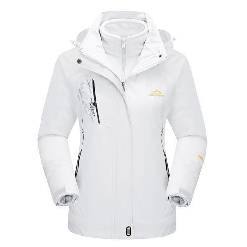 MAGCOMSEN Waterproof Jackets for Women 3 in 1 Jacket Winter Ski Jacket Fleece Lined Mountain Jacket Outdoor Jackets Pure White S