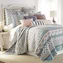 Levtex Home Addie King Quilt Set, Floral, 100% Cotton, White, Teal, Blush, Grey