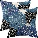 CXMEIFLY Navy Blue Black Pillow Covers 18x18 Inch Set of 2 Dahlia Floral Decor Throw Pillows Summer Modern Geometry Flower Outdoor Decorative Cushion Cases for Sofa Couch Bed Decoration