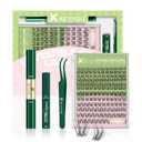 KEYYOU Angel lash Clusters Kit Lash Extension Kit C Curl 144Pcs Eyelash Extension Kit Wispy Natural Invisible Band Lash Kit with Waterproof DIY Lash Extension Kit at Home(AngelD818MIX)