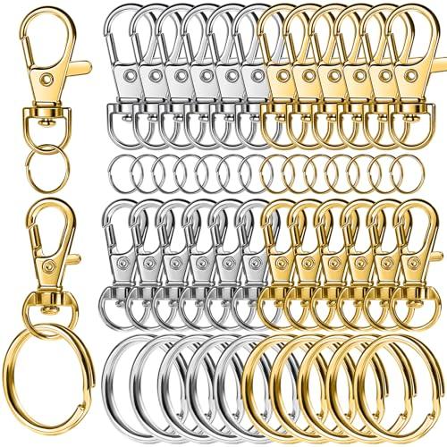 LEOBRO 60 PCS Lobster Claw Clasps and Key Rings, Keychain Clips and Key Chain Rings, Keychain Making Kit, for Key Chains, Jewelry Making, Crafts, Gold & Silver