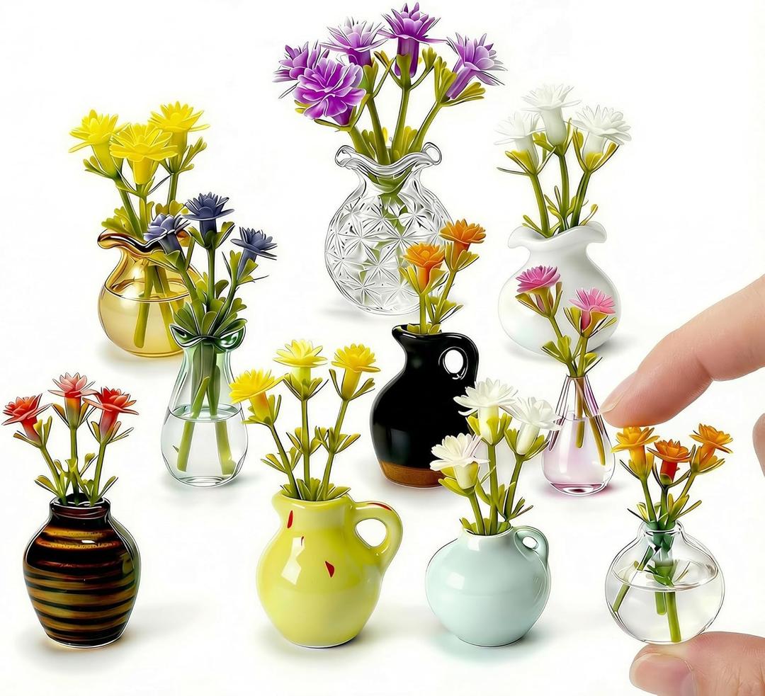Mini Vase Magnets for Fridge - 10-Pack Mixed Ceramic and Glass Bud Vases - Slam-Proof for Mom, Teachers, Coworkers and Office Decor
