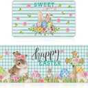 Drydiet Spring Easter Kitchen Rugs and Mats Set of 2 Happy Easter Kitchen Decor Buffalo Plaid Bunny Egg Cross Flower Mat for Floor Spring Decorations for Home, 17 x 30, 17 x 47 Inches