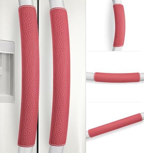 Rikzor Refrigerator Door Handle Covers, 5 PCS, Adjustable Appliance Handle Covers, Keep Your Kitchen Clean, Microwave Oven Stove Dishwasher Handle Protector, Non Slip Fridge Handle Cover(Blush Red)