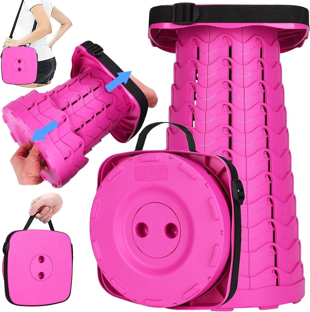 Fishboy Upgraded Square Collapsible Stool, 400lbs Max Weight, Lightweight But Sturdy, Portable Retractable Folding Telescoping Foldable Camping Stool for Adults Outdoor Fishing Hiking Travel BBQ (Square Purple Pink)
