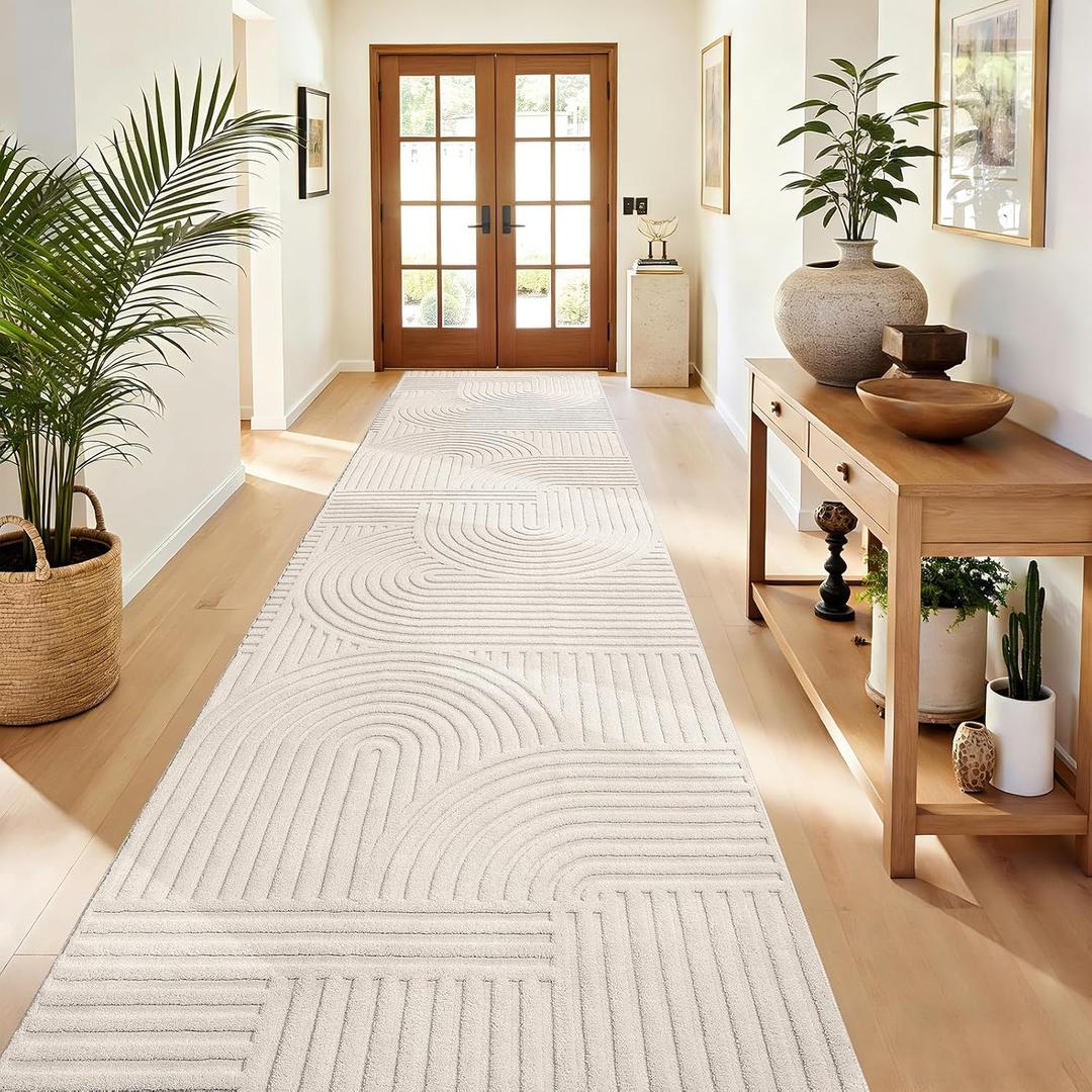 Pauwer 3x12 Washable Area Rugs for Living Room Modern Beige Solid Color Soft Fluffy Rugs for Bedroom Non Slip Boho Accent Indoor Mat Floor Carpet Cover for Kids Dining Room Kitchen Office