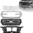 Grille Set 8pcs Compatible with Dodge Ram 1500 2019 2020 2021 2022 Front Upper Bumper Grill + Mesh Cover Plate + Grille Base Back Bracket + Front Grille Trim Covers 68404863AD (Chrome)