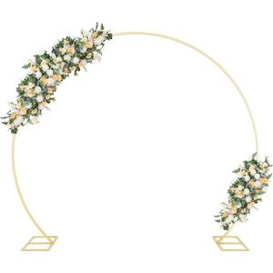 Gawicpy 8.7FT Round Backdrop Stand Metal Circle Balloon Arch Frame, Backdrop Stand Arch, Wedding Arches for Ceremony Birthday Party Bridal Graduation Decoration Baby Shower (Gold)
