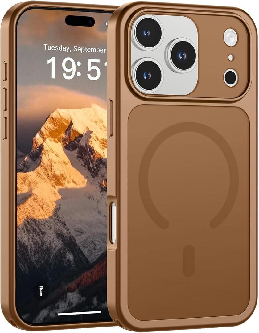 SUPFINE Magnetic for iPhone 17 Pro Case (Compatible with MagSafe)(Military Grade Drop Protection)(Camera Protection) Translucent Matte Shockproof Phone Cover,Brown