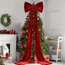 118 x 31 Inch Giant Christmas Tree Topper Bow Extra Large Velvet Bow for Christmas Decoration Huge Xmas Tree Bows with Streamers for Home Holiday Birthday Wedding Party Decor Supplies (Burgundy)