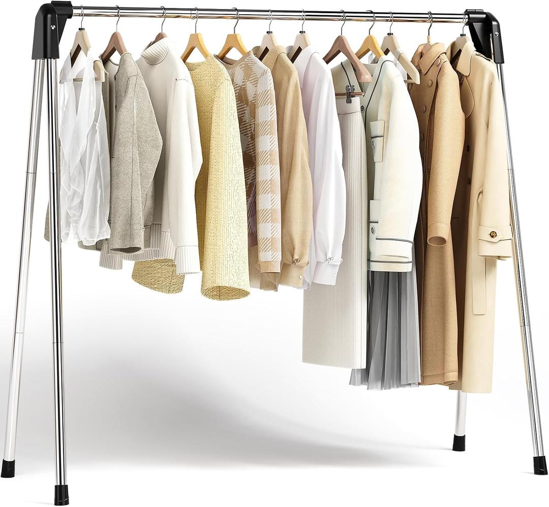APEXCHASER Clothes Drying Rack, Stainless Steel Drying Rack Clothing with Height-Adjustable, Foldable Gullwings Laundry Drying Rack, Indoor Outdoor Use, No Assembly, White, 55 inch New