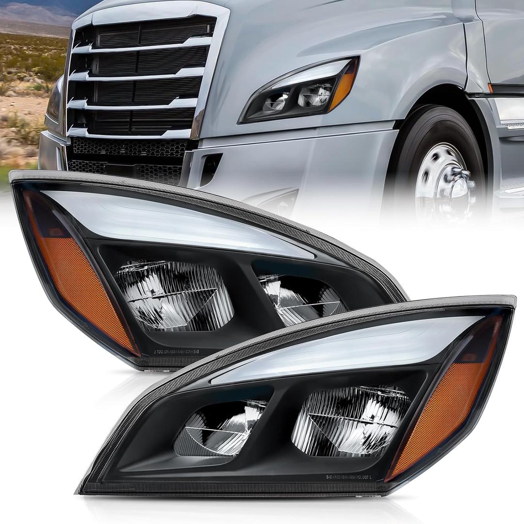 JFN Led Headlights Compatible with 2018-2023 Cascadia, Reflector Cascadia Headlamps, Pair Set, Black Housing (Left and Right Side)