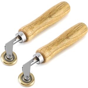 QWORK Brass Seam Roller, 2 Pack Roofing and Vinyl Flooring Detail Roller, with Wood Handle