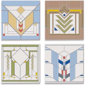 Chevron Designs by Frank Lloyd Wright 4-Pack Assorted Stone Coasters with Protective Cork Backing Manufactured in the USA Absorbent Easily Wipes Clean