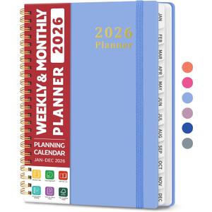 2026 Planner, Weekly and Monthly Calendar Planner, January 2026 - December 2026, Hardcover 2026 Calendar Book with Tabs For Women & Men, Inner Pocket, Spiral Bound, Perfect for Office Home School Supplies - A5 (6.3" x 8.5"), Lavender