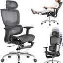 Office Chair with Footrest, Ergonomic Chair with 3D Headrest, Computer Chair with Adjustable Backrest & 3D Armrest, Gaming Chair with Adaptive Lumbar Support, Mesh Backrest & Cushion, Black, 19.7" W x 18.9" D x 48" H