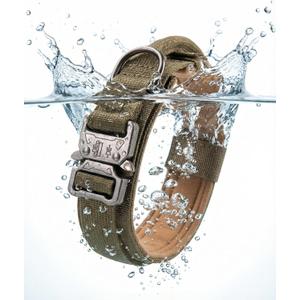 NovaTronic Tactical Dog Collar - Military-Grade Nylon with Metal Buckle & Handle, Adjustable for Large Strong Dogs (M,Khaki/Brown/Tan) - Ideal for Training & Hiking