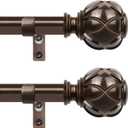 Curtain Rods - 2 Pack, Single Drapery Rod for Windows 32 to 58 Inch, New Splicing Rod with Antique Bronze Netted Finials (32-58"(2 Pack))