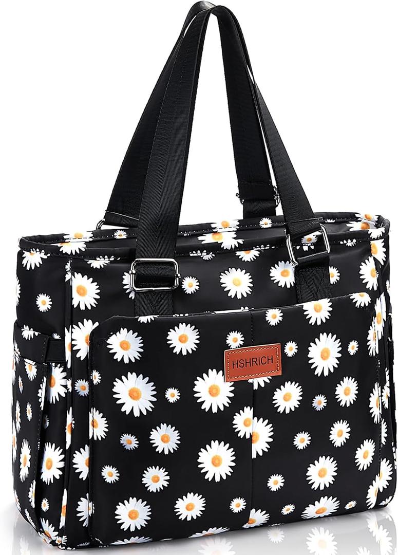HSHRICH Large Floral Insulated Handbag for Women Work, 12L Leakproof Lunch Cooler Tote with Storage Pocket, Reusable for Picnic Hiking