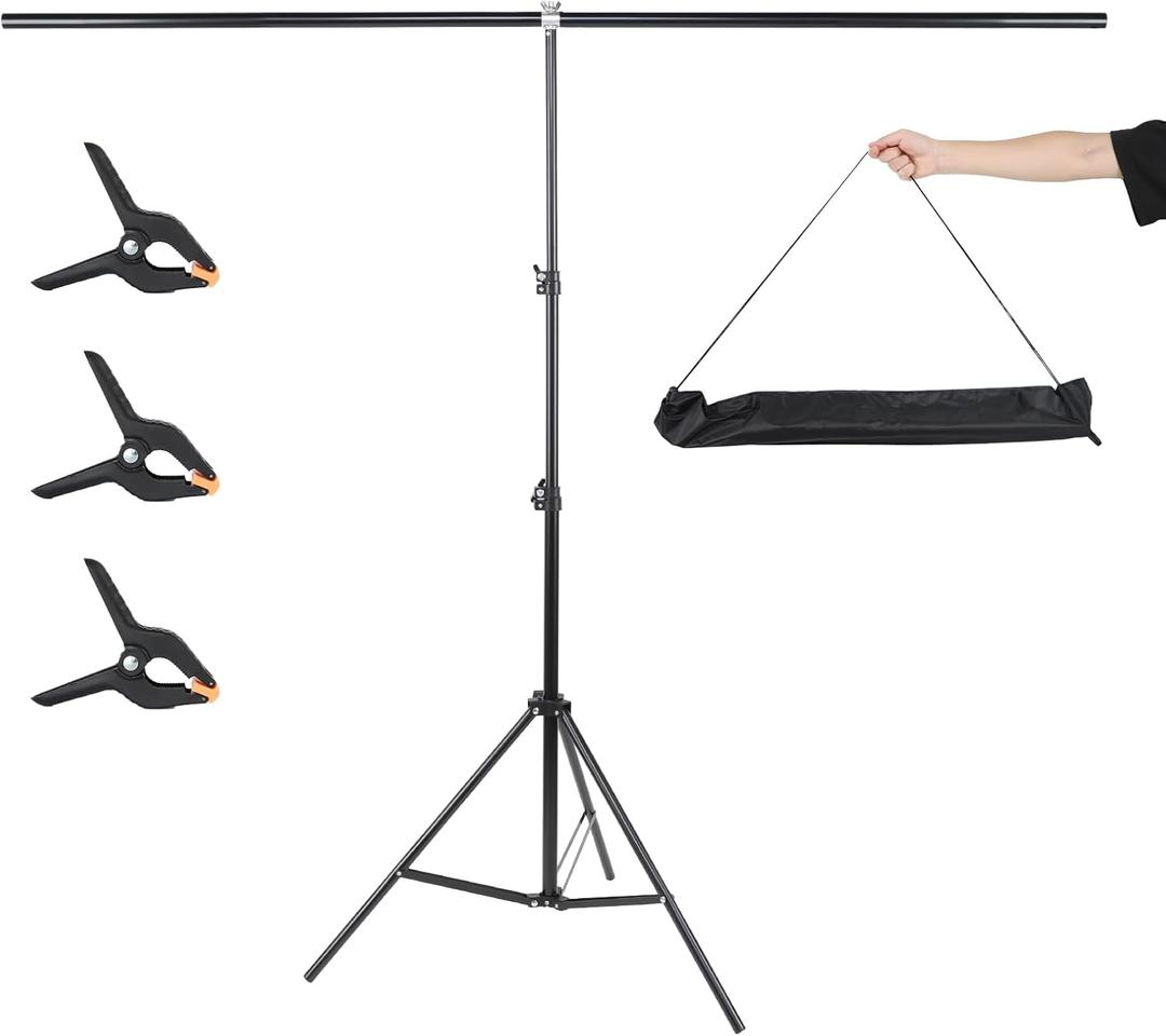 UTEBIT T-Shape Backdrop Stand Support Kit 6.6x5ft, Adjustable Photo Backdrop Stand with 3 Strong Spring Clamps, Photography Videography Studio Green Screen Backdrop Stand Portable for Parties