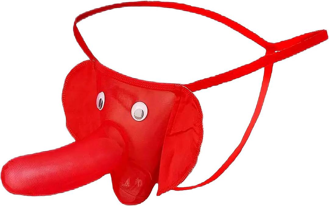 Mens Lingerie Elephant Trunk Thong for Men G-String Funny Christmas Valentine's Day Gifts Ideas Red