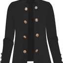 YINGLOP Womens Casual Oversized Jacket Gold Button Wear to Work Outerwear Double Button Open Front Blazer Black 2XL