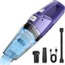 Handheld Vacuum Cordless, Car Vacuum Cleaner Portable with Powerful Suction/Multi Accessories, Low-Noise Lightweight Mini Hand Vacuum Cordless Rechargeable for Car, Office and Home Cleaning (Purple)