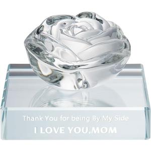 PEEYHONY Gifts for Mom, Mothers Day Unique Crystal Rose Figurine Ornament with Laser Text Gift from Daughter and Son, Thanksgiving Valentines Christmas Birthday Love Gift for Mother