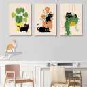 Boho Black Cat Botanical Canvas Wall Art Funny Cute Animal Picture ...