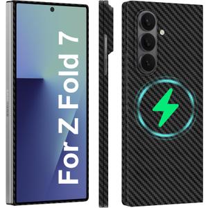 Slim and Thin Carbon Fiber Case Compatible with Samsung Galaxy Z Fold 7, 1500D Aramid Fiber Z Fold7 Cover Compatible with Magsafe, Matte Black Gray Twill [NOT Printed] No Hinge Protection