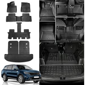 Rongtaod Floor Mats Compatible with 2021-2025 2026 Kia Sorento 6&7 Seats (not for Hybrid) Cargo Mat Cargo Liner Back Seat Cover 2024 Sorento Accessories (Trunk Mat with Backrest Mat+Floor Mats)