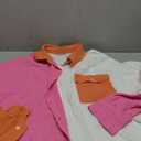 chouyatou Women's Color Block Long Sleeve Button Down Boyfriend Shirt Blouses (Large, Rose Red)