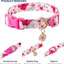 Cotton Dog Collar Light Pink Flower Pattern for Boys and Girls Cute Dog Collars Summer Fall Gift Adjustable for Small to Medium Breed Dogs (XS)