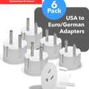 OREI American USA To European Plug Adapter  Type E/F Schuko Plug Adapter - Use in Germany, France, & More - CE Certified  For Mobile, Laptop & Camera Chargers - 6 Pack