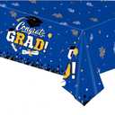 Pack Of 2 MYSXN Graduation Tablecloth,PE Tablecover for Graduation Party Decorations,54x108 Inch Table Cloths (Blue)
