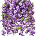 Artificial Fake Hanging Hibiscus Flowers Plants Baskets for Outdoor Decoration, Faux Silk Hibiscus Long Vines in Planter UV Resistant Realistic Flowers for Outside Porch Patio Home Decor, Darkpurple