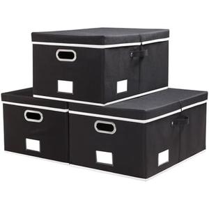 PRANDOM Storage Boxes with Lids [3-Pack] Fabric Collapsible Storage Bins Organizer Containers Baskets Cube with Cover for Home Bedroom Closet Office Nursery Black（23.4X15.9X11.5