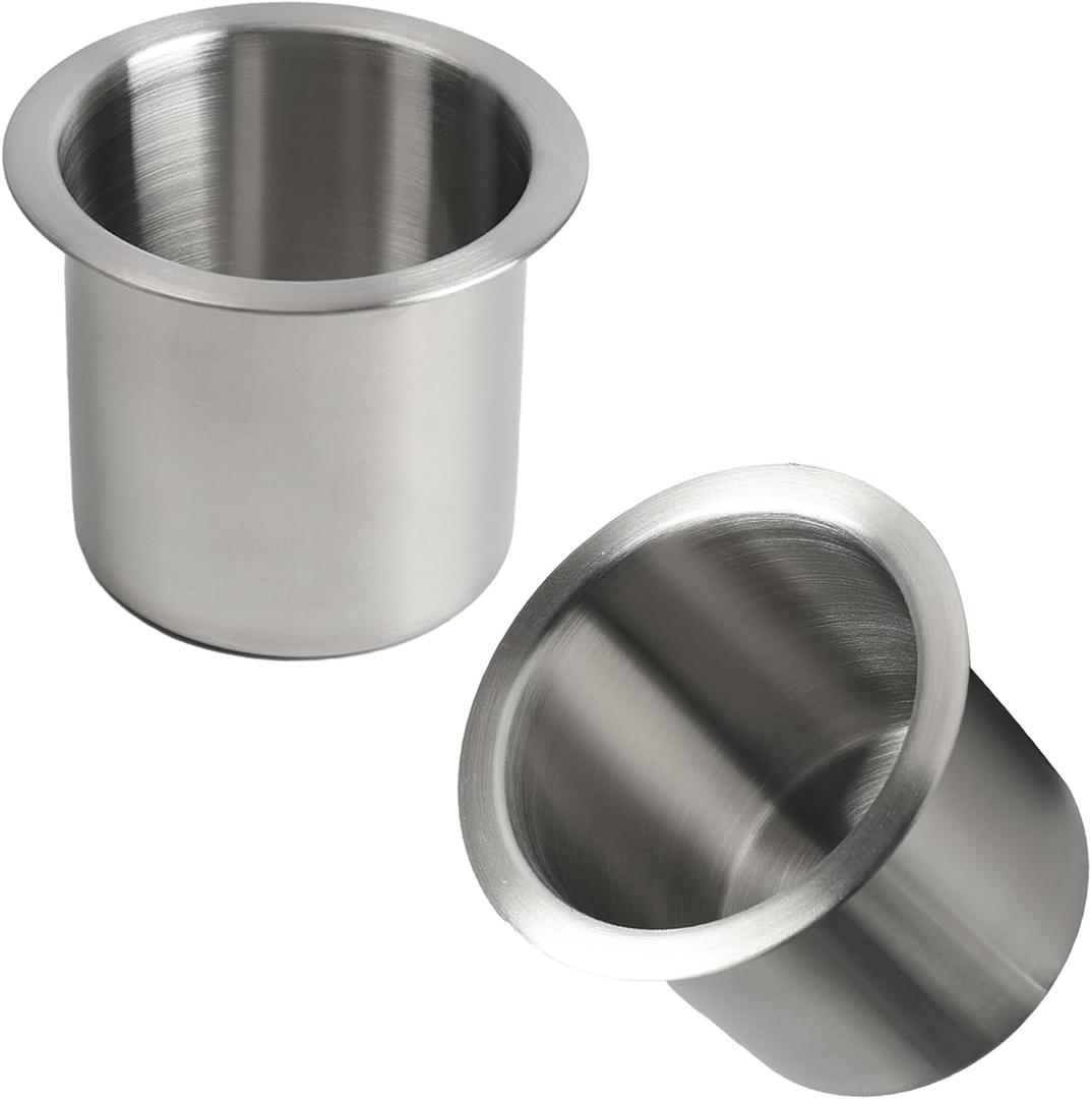 2Pcs Stainless Steel Drop-in Cup Holder 3.3 inch Drink Holder Silver Poker Table Cupholder Insert for Car Boat Couch Cinema Yacht Drink Cup Holder