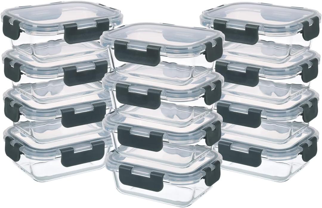 24-Piece Small Glass Food Storage Containers with Lids Airtight, 1.5 Cup Meal Prep Containers Set, Microwave&Dishwasher Safe, Leak-Proof, BPA-Free, Grey (12oz,Same Size - 12 Pack,Grey Set)