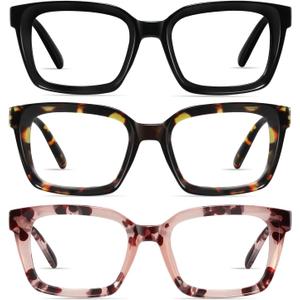 XVXV Reading Glasses for Women Men - Blue Light Blocking Readers Oversize Oprah Square Anti Glare/ Eyestrain Spring Hinge(3 Pack*C1, 2.75)