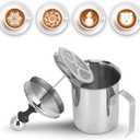 Milk Frother, 400ml/14oz Stainless Steel Pitcher Jug Manual Creamer Frother Cup Hand Pump Milk Foam Maker With Double Mesh Lid for Latte Cappuccino Coffee Cream Frothing