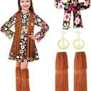 Haysandy Kids Hippie Costume Set 60s 70s Hippie Dress Peace Sign Party Accessories for Carnival Halloween Cosplay Party (Small, Cute Style)