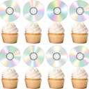 48Pcs CD Cupcake Toppers 90s Birthday Party Decorations Iridescent CD Disco Cutout Theme Retro 90s Party Dessert Cupcake Decorations for Music Party 1990s 2000s Birthday Party Baby Shower Supplies