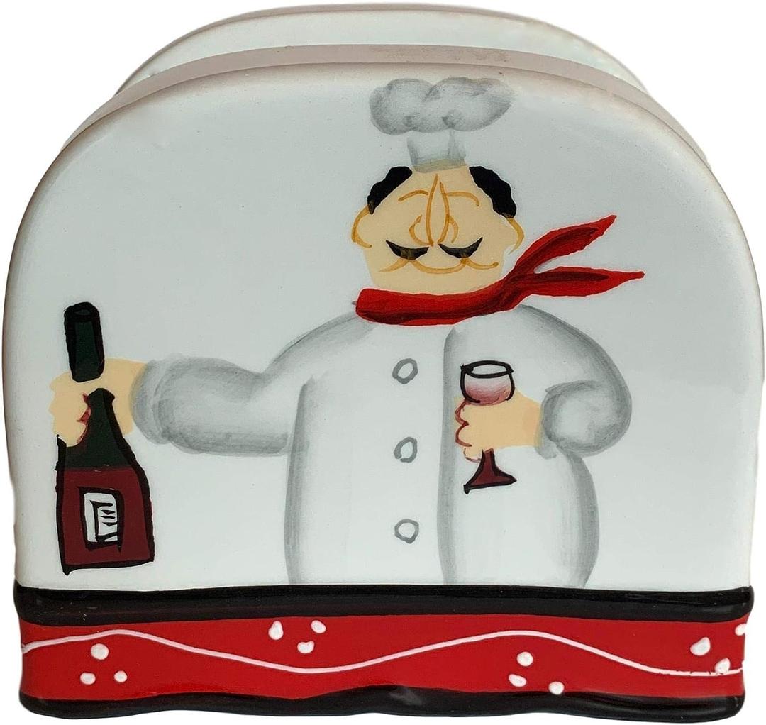 ACK Ceramic Hand Painted Napkin Holder for Kitchen, Restaurant, Kitchen Dcor, Tabletop Napkin Dispenser(Tuscany Colorful Plump Bistro Chef)