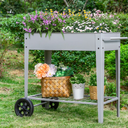 Raised Planter Box with Legs Outdoor Elevated Garden Bed on Wheels-Gray