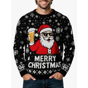 Pullover Sweaters For Men Funny Snowflake Santa Hilarious Xmas Claus Soft Pullover Long Sleeve Knitted Sweaters Black, Medium