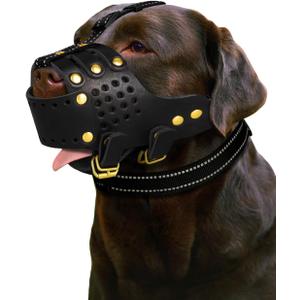 Dog Muzzle, Leather Basket Soft Muzzles Medium Large Breeds, Pitbull Dog Muzzle Amstaff Staffordshire Terrier, German Shepherd Dalmatian Doberman Adjustable (L)