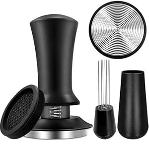 Espresso Hand Tamper 51mm, Coffee Tamper with WDT Tool Calibrated Spring Loaded, Hand Tampers with Silicone Mat, 100% Flat Stainless Steel Base Tamper for Espresso Coffee Machine